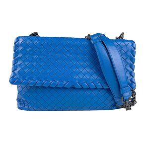 BOTTEGA VENETA Blue Leather Intrecciato Shoulder Bag